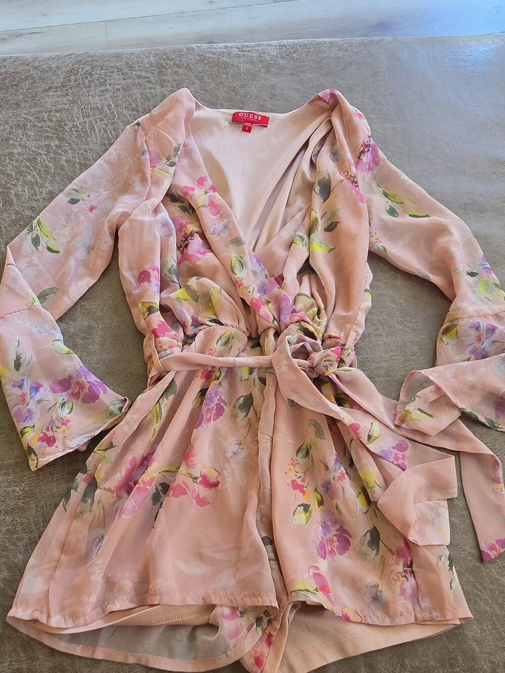 GUESS Pink Floral Wrap Romper Flowy SMALL